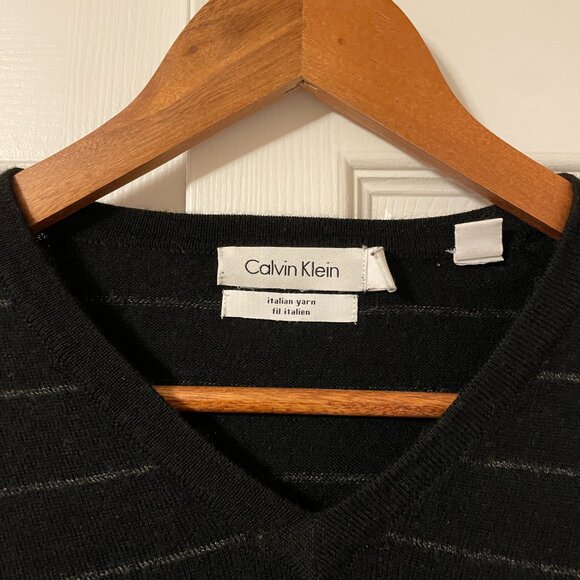 Calvin Klein Wool Black and Light Grey Mens Long Sleeve Sweater - Picture 3 of 3